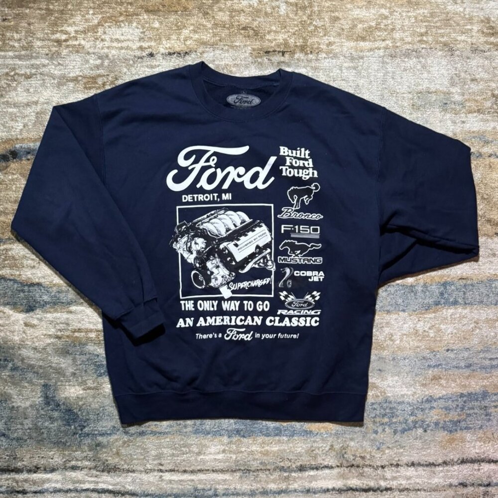 Vintage Ford Built Tough Sweatshirt Navy Blue Men’s L – Graphic Crewneck